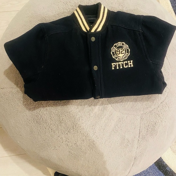 Abercrombie & Fitch Navy Blue & Cream Varsity Jacket